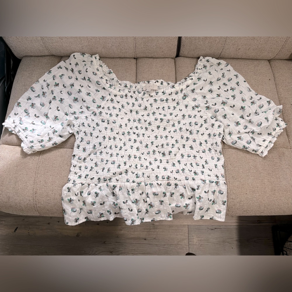 LOFT Floral Cinched Puffy Sleeve Blouse